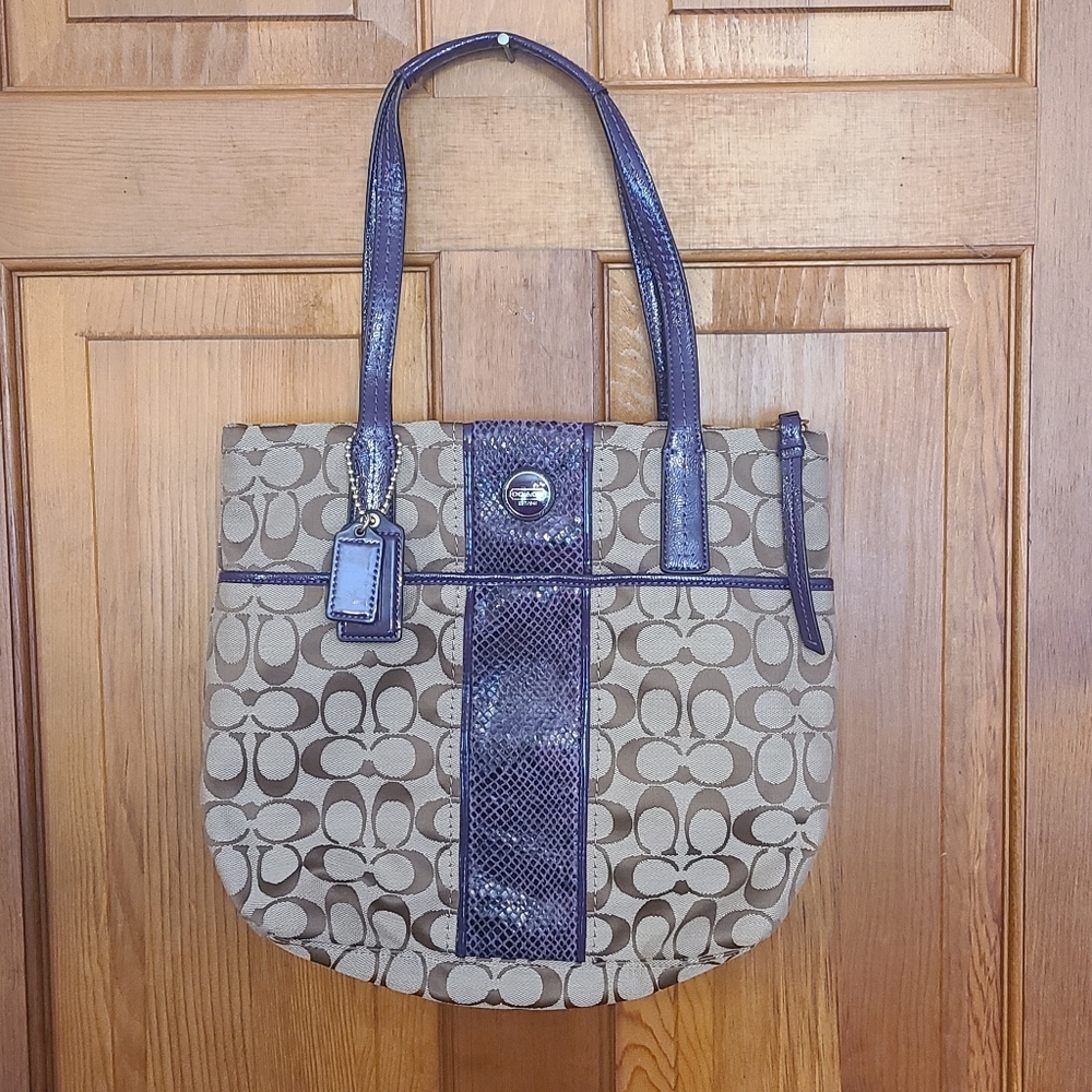 COACH Signature Canvas Tote Purple Python